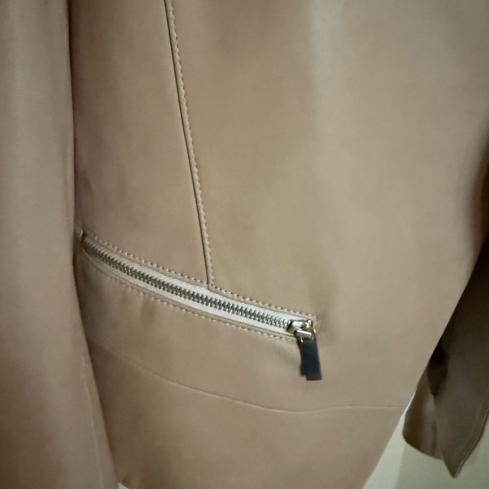 Joie Taupe Open Front Lambskin Leather Jacket - Picture 5 of 14